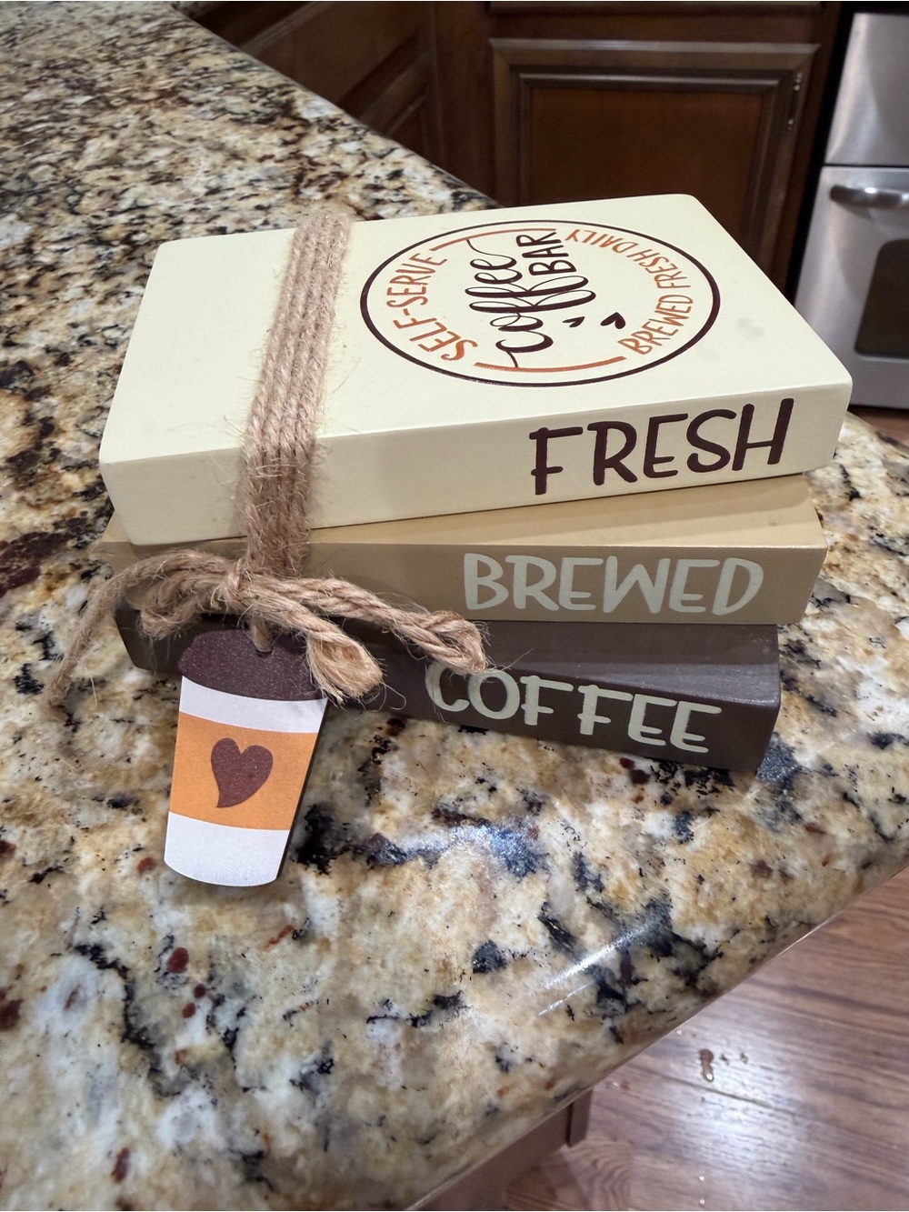 Coffee Stack Decorative Blocks - Brown & Cream - Home Kitchen Decor